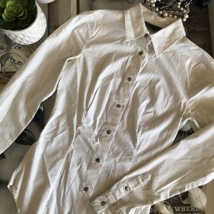 Fitted Pinstripe Button Down Blouse